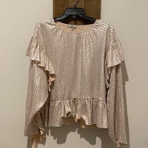 Zara Shimmering Cream Ruffle Blouse